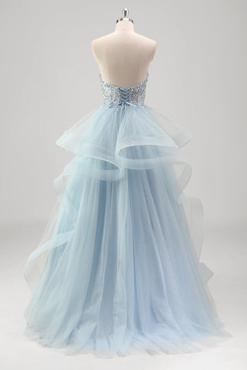 Robe de bal plissée en tulle à paillettes scintillantes sans bretelles avec manches amovibles